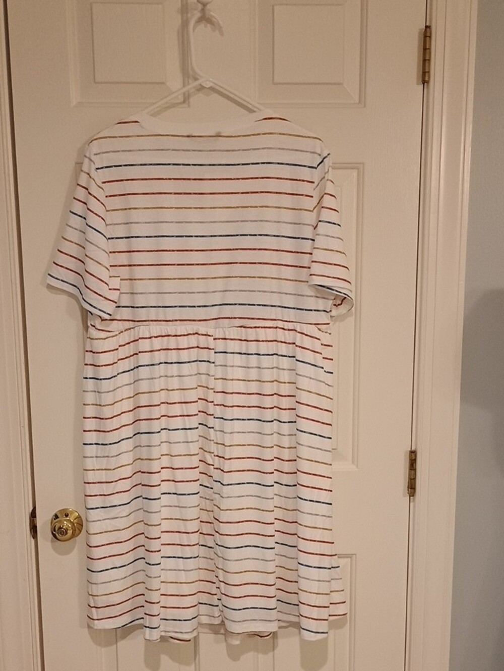 BloomChic White Mini Dress with Red, Blue, and Mustard Stripes - Picture 3 of 3
